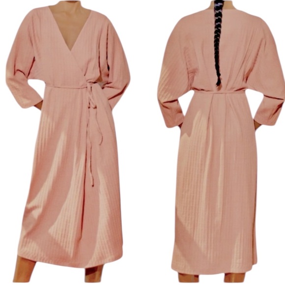 Mara Hoffman Tiffany Dress Pink Organic Cotton Belted Wrap Midi Oversized XS - Picture 1 of 10